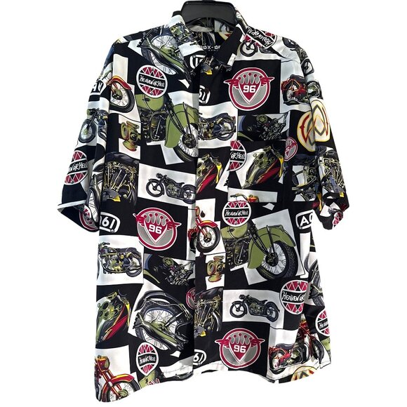 Men's Box Office Island Brand Button-Down Casual Shirt Motorcycle Theme Size L - Picture 1 of 11
